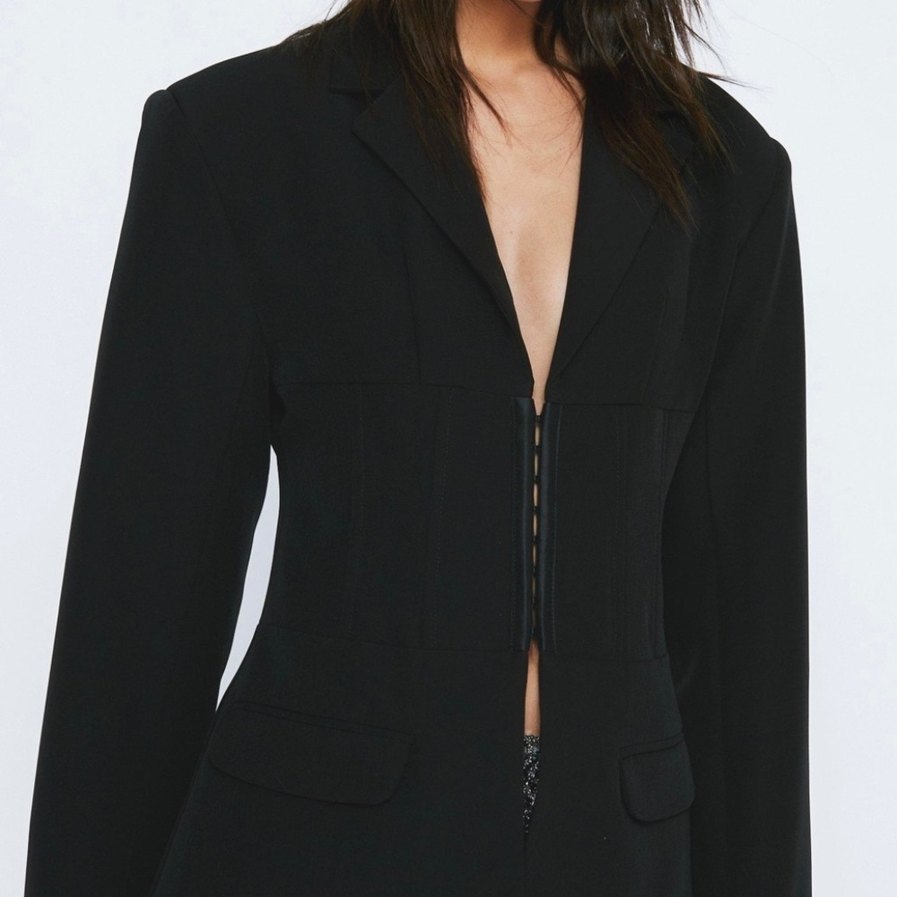 Nasty Gal Cinched Corset Waist Shoulder Pad Blazer US 12